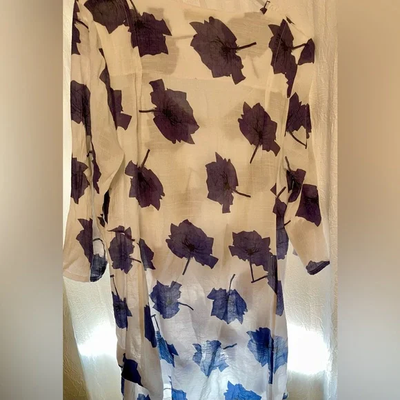 Christine Phillipe Tunic Size M White Blue Leaf Pattern Fit & Flare Layered - Picture 5 of 5